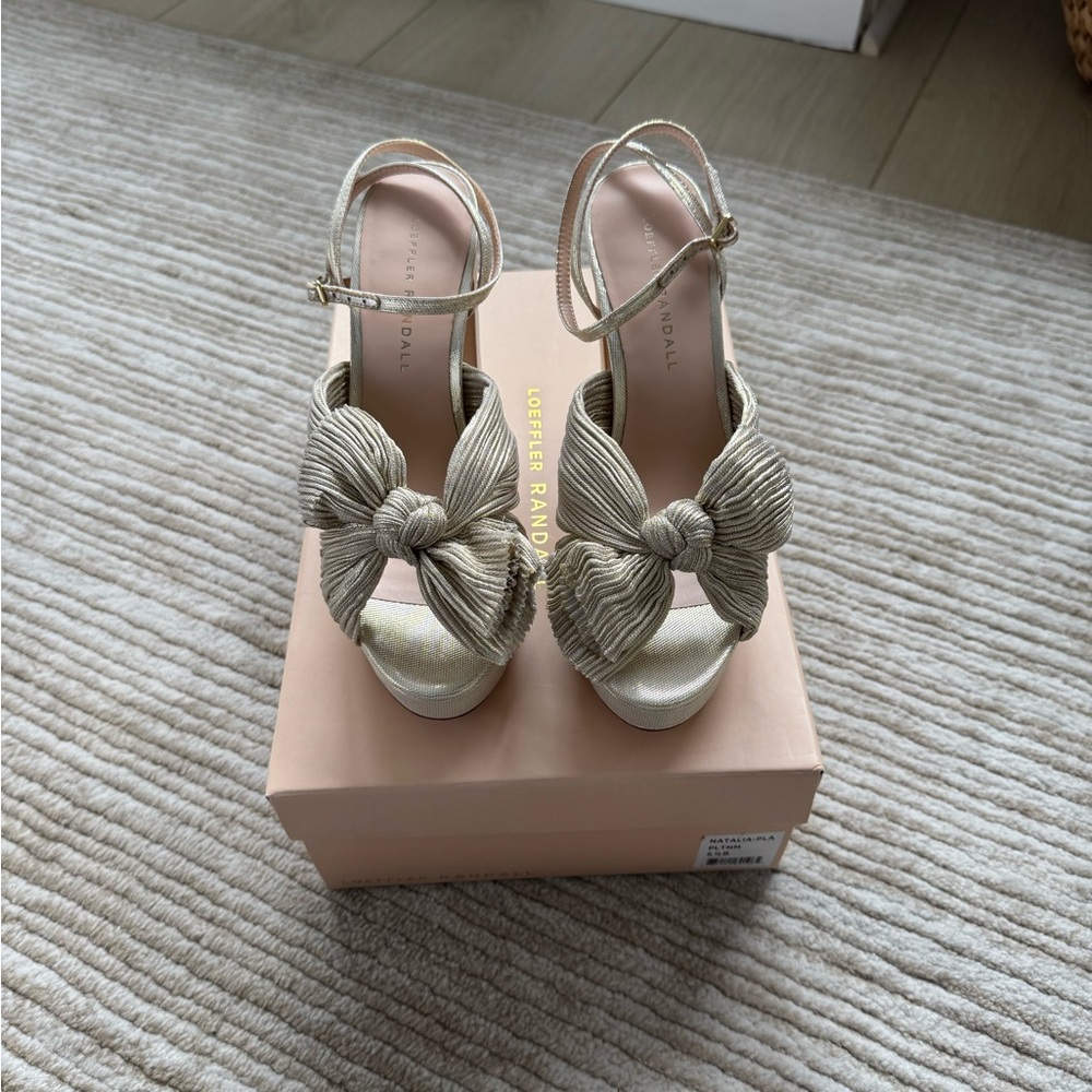 Loeffler Randall Natalia Gold Heels with Bow Detail